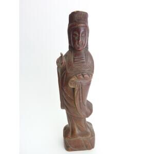 Vintage Kuan Yin Chinese Goddess of Compassion Wooden Carving Figurine